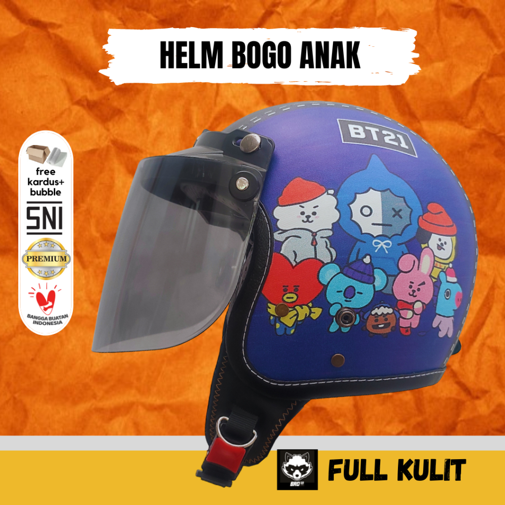 HELM BOGO RETRO ANAK ANAK SNI PREMIUM BRO.CO KARAKTER KIDS JUNIOR LAKI-LAKI DAN PEREMPUAN (COWOK-CEW