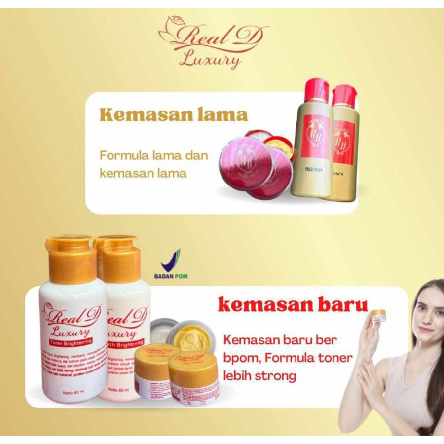 PROMO WOW Paket Lengkap Ecer Krim CREAM REAL D RD LUXURY Skincare Paket TONER CLEANSER SERUM ACNE WH