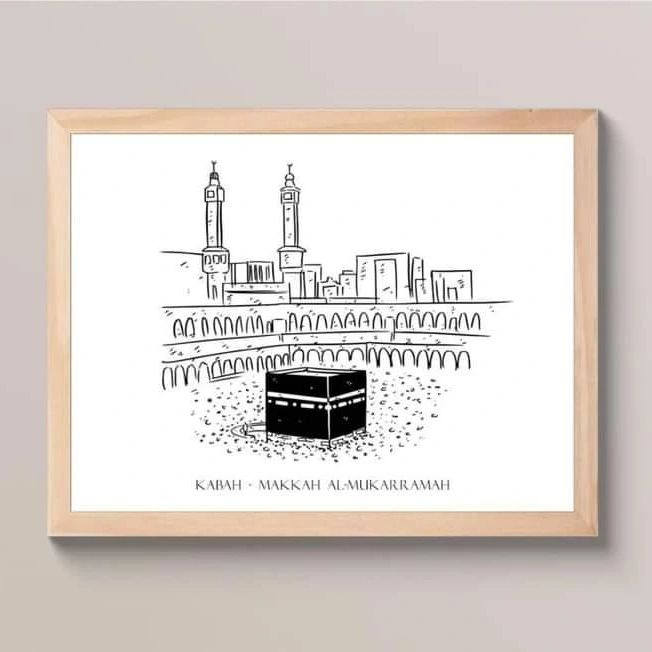 3 Masjid Suci Kabah, Masjid Nabawi Masjidil Aqsa; Hiasan Pajangan Dinding Pigura Kayu 30x40