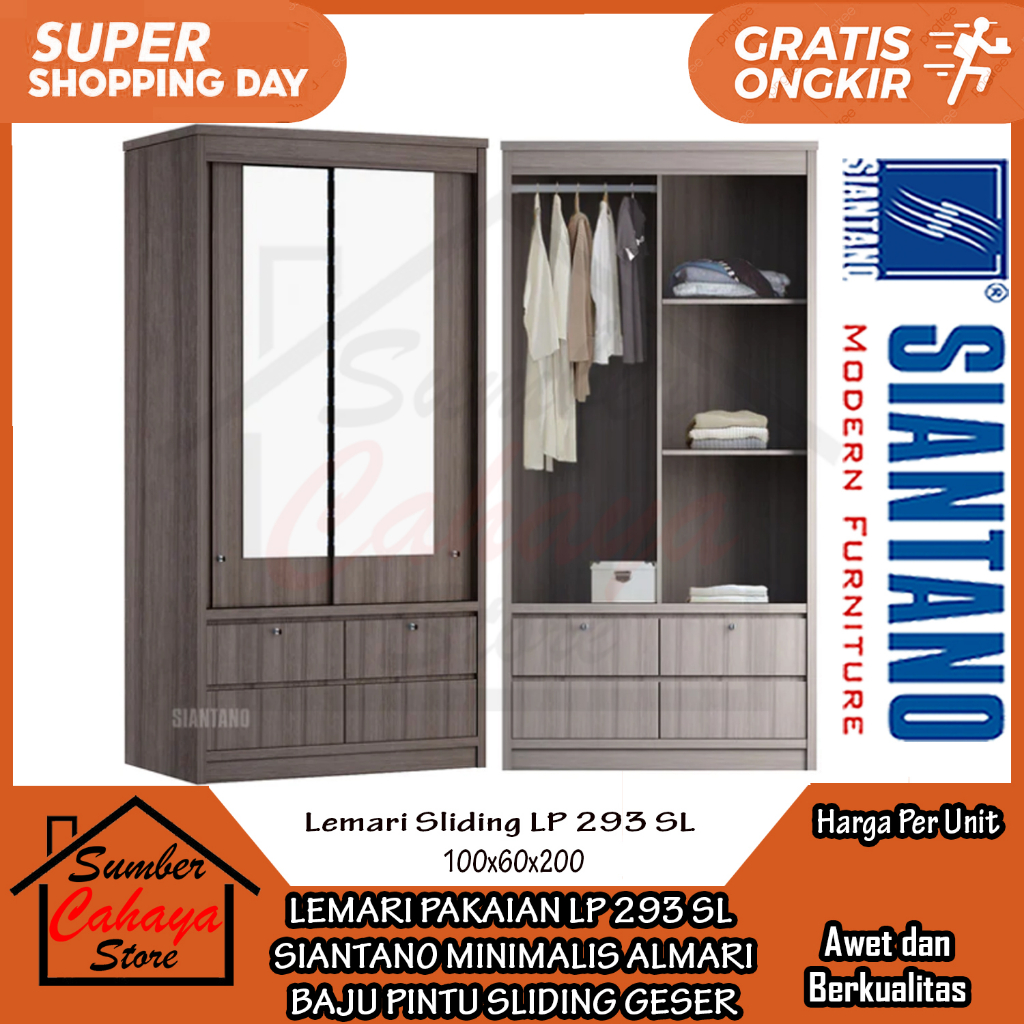 [Kargo] ALMARI PAKAIAN KABINET BAJU SIANTANO LP 293 SL 2 PINTU SLIDING SLEDING GESER MINIMALIS LEMAR