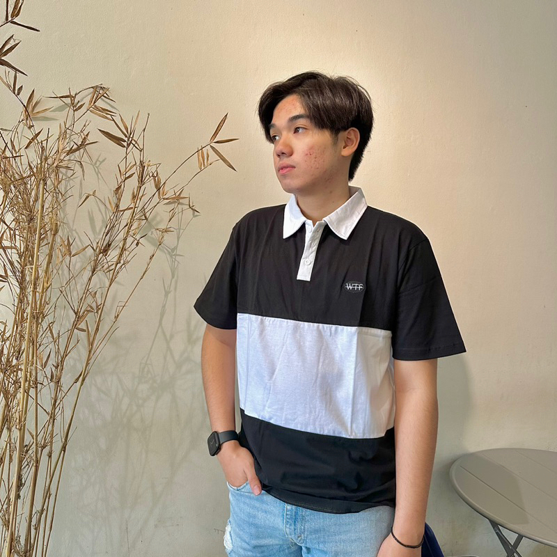 T-shirt rugby oversized lengan pendek (black).