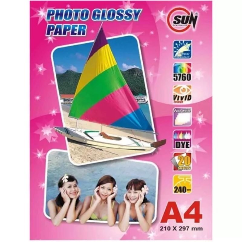 

Kertas foto glossy 240 gsm A4 1 lembar