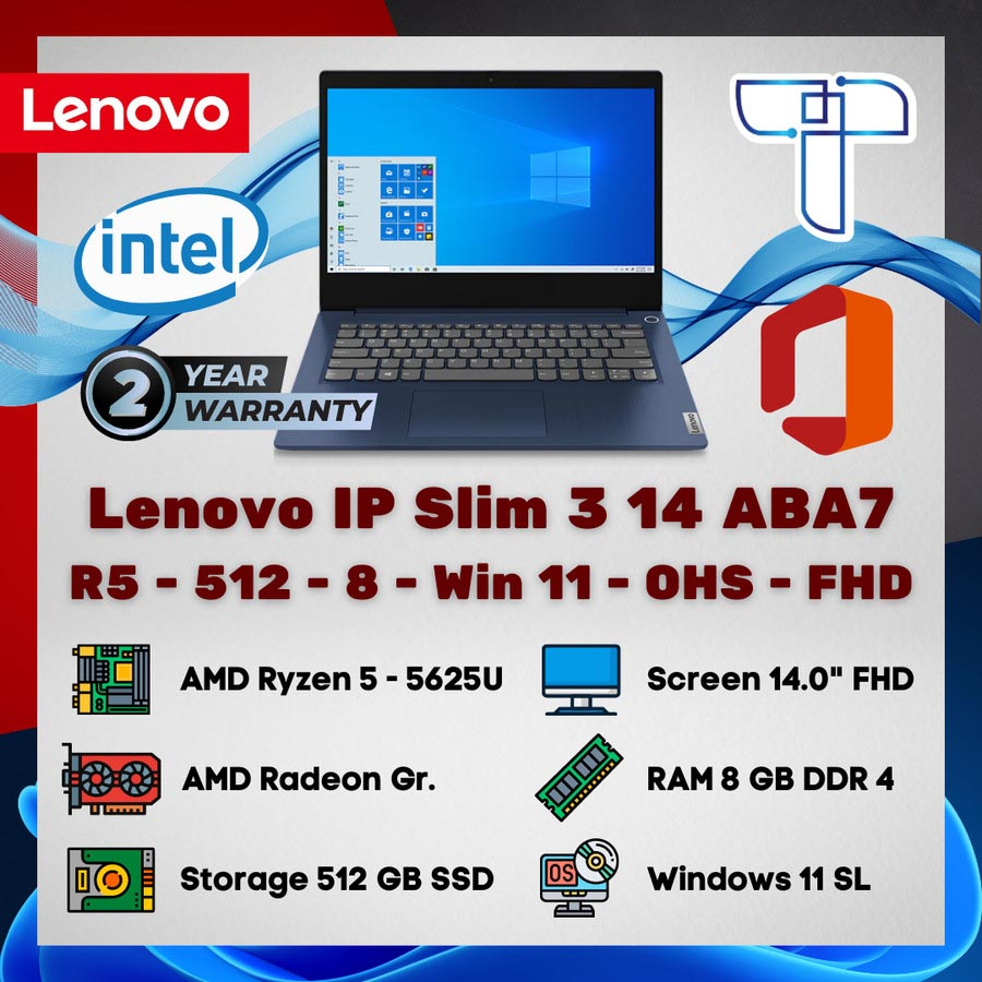 Lenovo IP Slim 3 14 ABA7 Laptop - Ryzen 5 - 512 GB - 8 - Win 11 - OHS