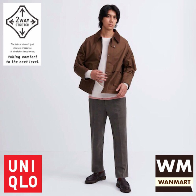 UNIQLO Men Pants Celana Panjang Pria Smart Ankle Glen Check Dark Brown