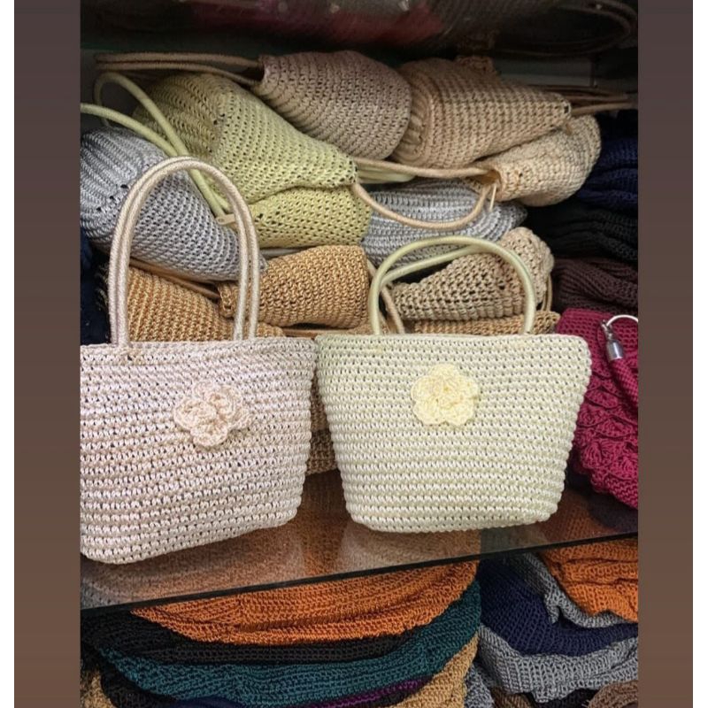 Tas rajut nilon bunga besar/tas rajut rit/tas rajutmurah/tas rajutan/ tas rajut nilon