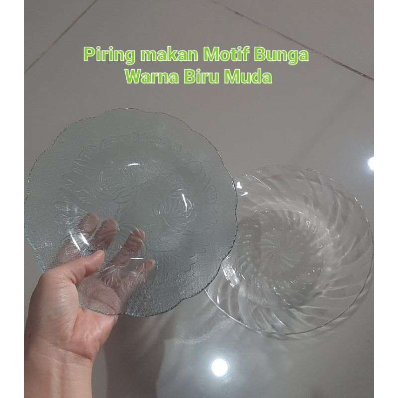 Piring Makan Bening Beling Kaca Motif Bunga 18.5 cm 1Pcs