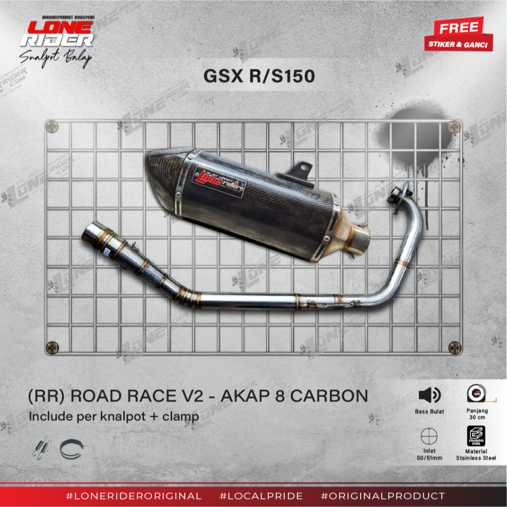 Lone Rider ( RR ) Roadrace Pahe V2 GSX R/S150 Bandit 150R - AKAP 8 Series (Original) - Knalpot Racin