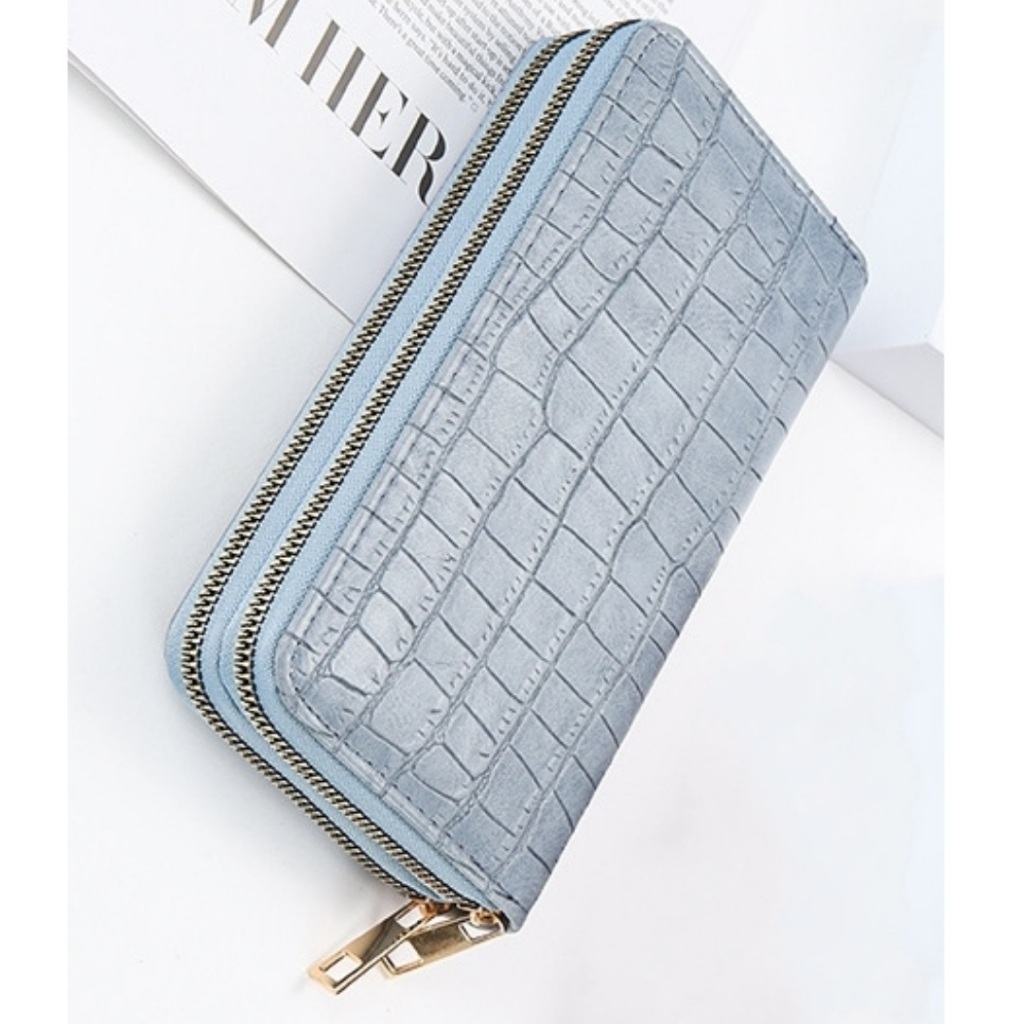 DOMPET PANJANG WANITA IMPORT PREMIUM KULIT CROCO BIRU ARKOZA WA750G3 2 RESLETING LONG WALLET KARTU UANG KOIN FASHION KOREA REMAJA CEWEK MURAH BRANDED BATAM SIMPLE LUCU