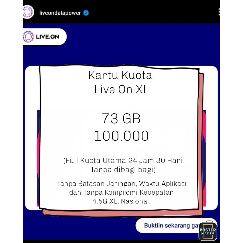 Kartu Kuota XL Live on 73GB