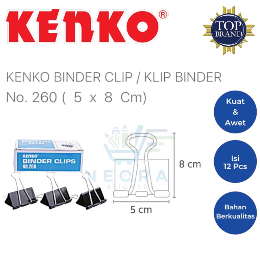 

Kenko Penjepit Kertas/Binder Clip/Klip No. 260 | @1 PCS