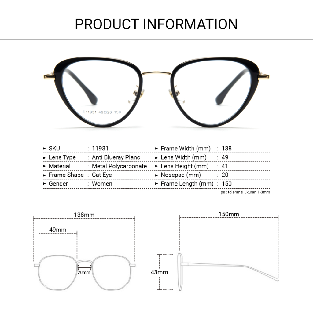 Robins kacamata Butterfly Anti Radiasi Komputer Frame Kacamata Bisa Minus Photocromic Bluecromic Fashion Wanita Terbaru S11931-5