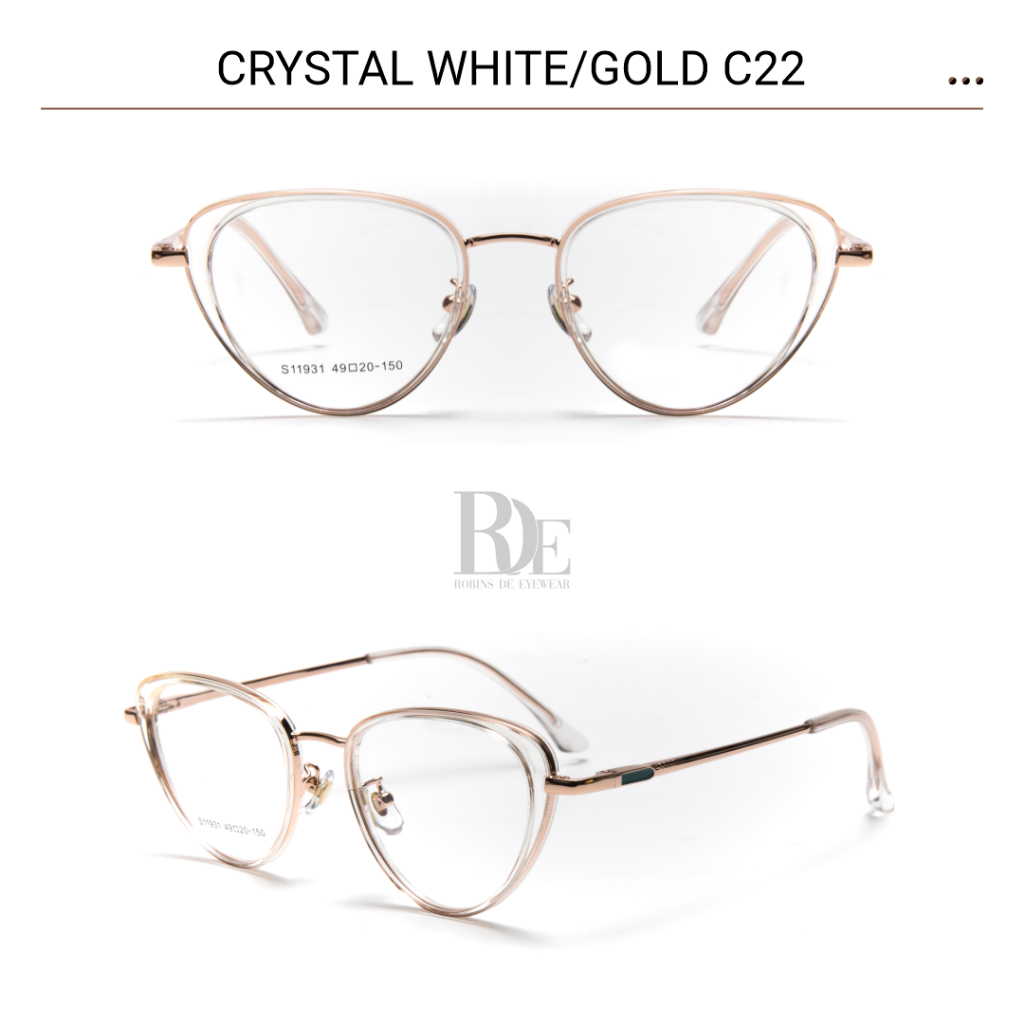 Robins kacamata Butterfly Anti Radiasi Komputer Frame Kacamata Bisa Minus Photocromic Bluecromic Fashion Wanita Terbaru S11931-Crystal White