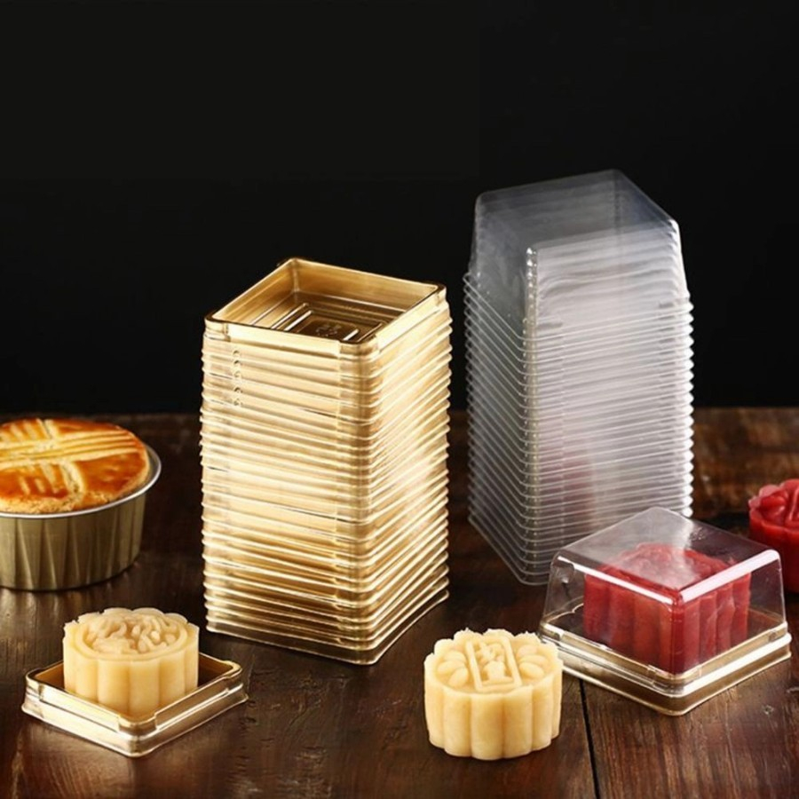 Plastik Tray Mika MoonCake Packaging Kue Bulan Persegi + Tutup  50pcs