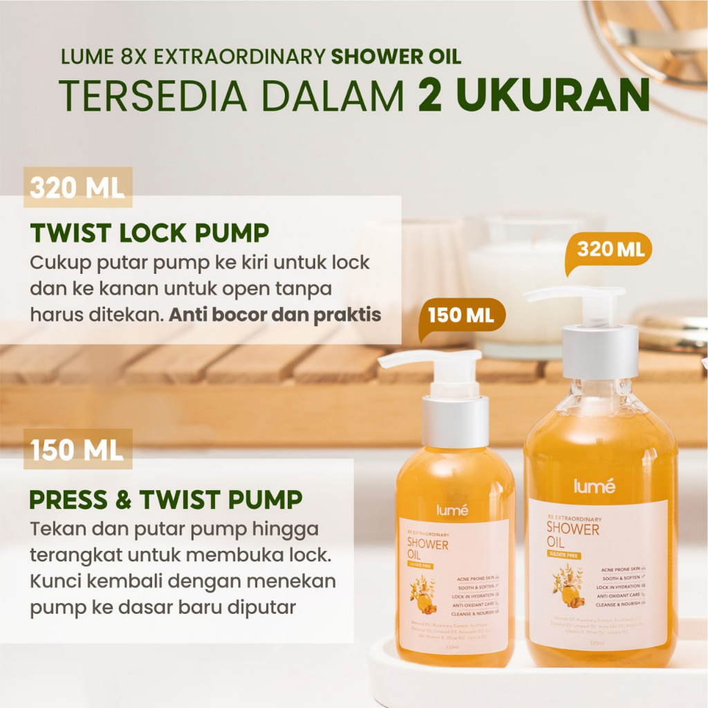 (Free Emas) LUME 8x Extraordinary Shower Oil Body Wash Sabun Mandi NON SULFAT SLS LUMECOLORS