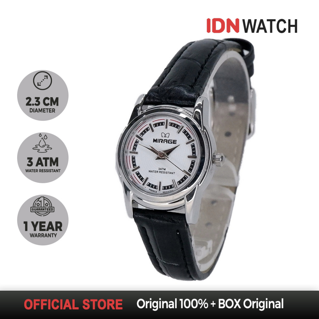 Jam Tangan Mirage Wanita Casual Analog Strap Kulit Anti Kerut Tahan Air Silver