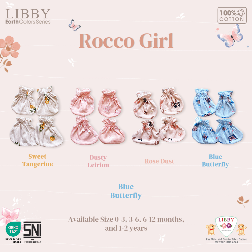 Libby Earth Series Rocco Girl Bedong / Topi / Sarung Tangan STK / Topi Lil Missy Motif Print Girl CBKS