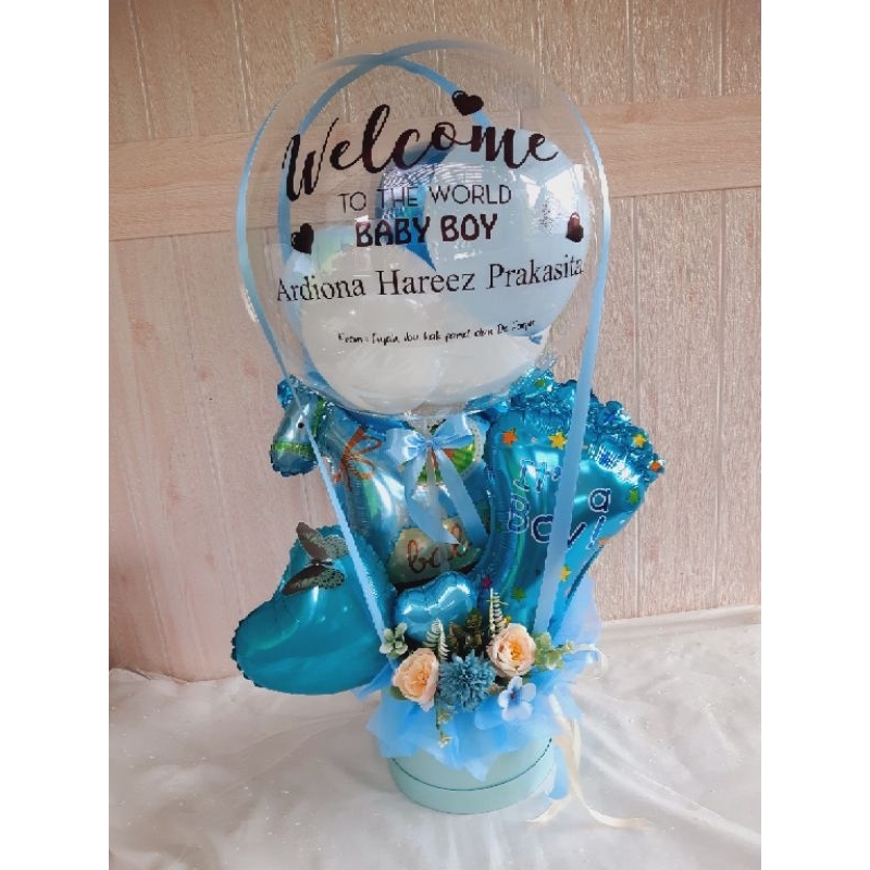 Buket balon baby born/buket balon semarang/buket murah semarang/uly craft/buket balon semarang