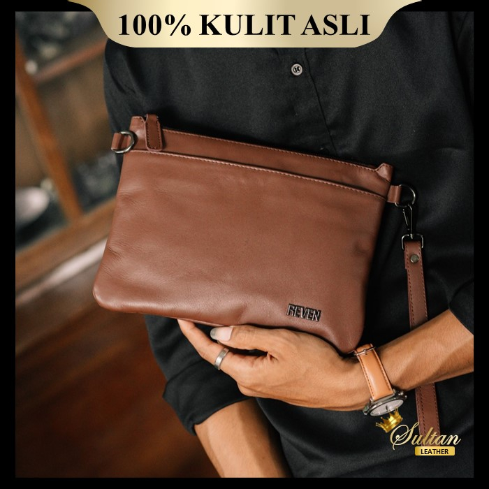 Hand bag tas tangan clutch pria wanita 100% kulit sapi asli original cowok branded reven adam leather handbag premium