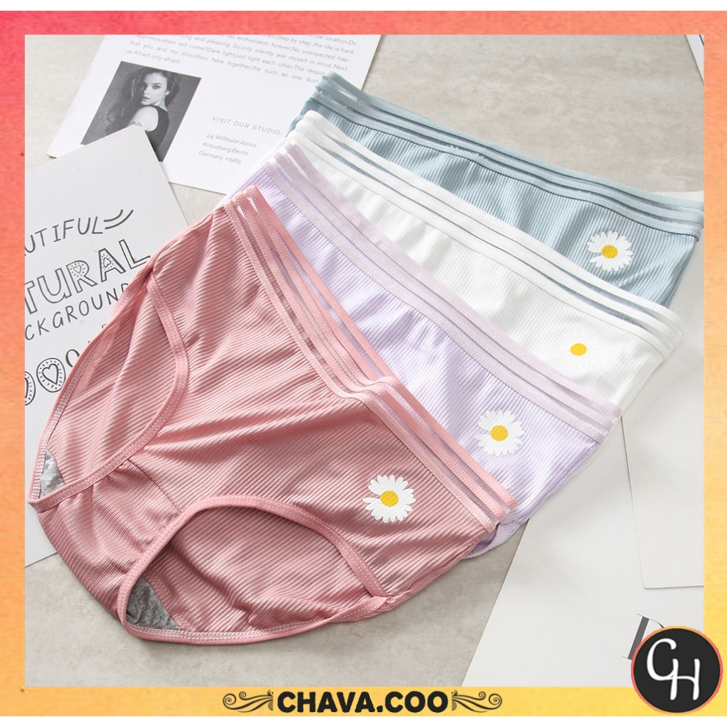 CHAVA | CD693 Celana dalam wanita One Piece Mulus Motif bunga daisy Sutra Briefs Elastis Seamless Mi