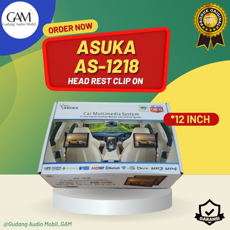 Headrest Clip On Android ASUKA AS-1218 12 inch