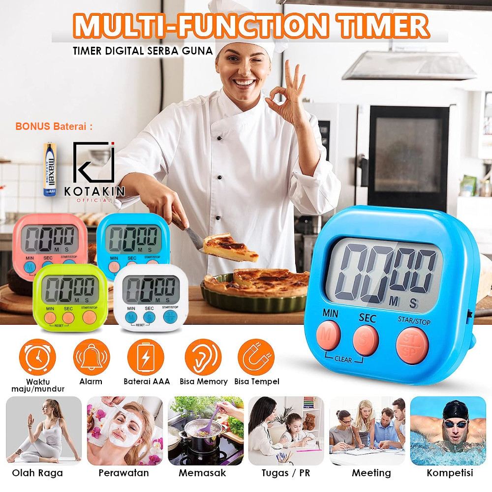 Digital Kitchen Timer / Alarm Dapur Masak / Clock Stopwatch Jam Digital