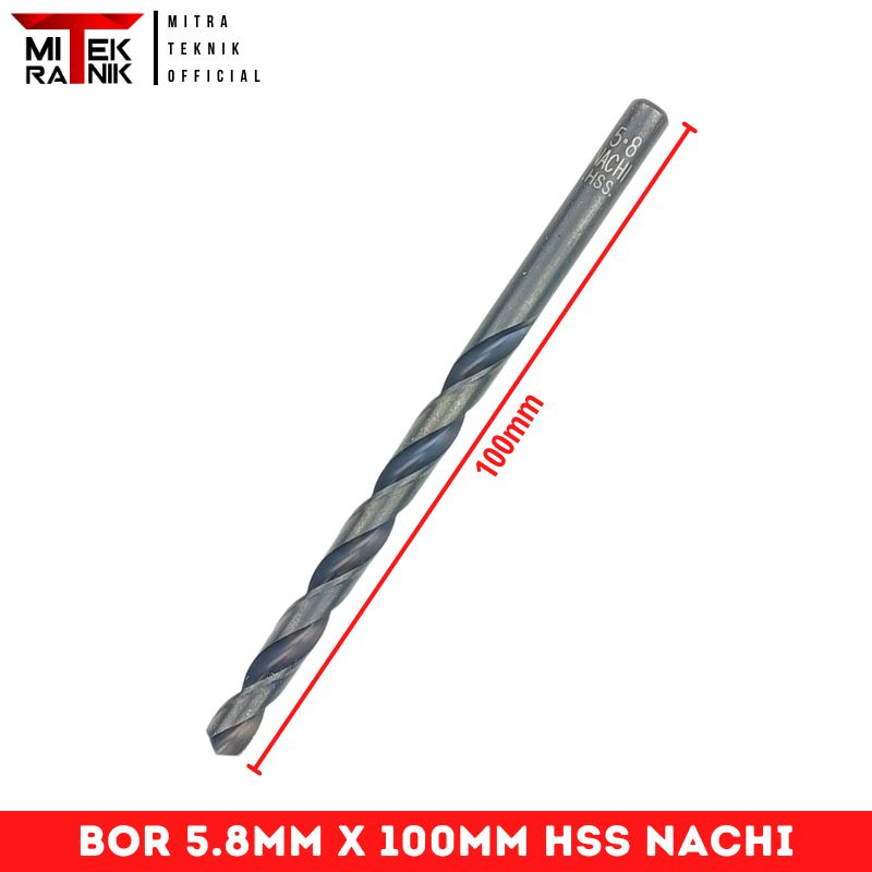 Mata Bor 5.8mm Panjang 100mm Bor Besi HSS Twist Drill Nachi