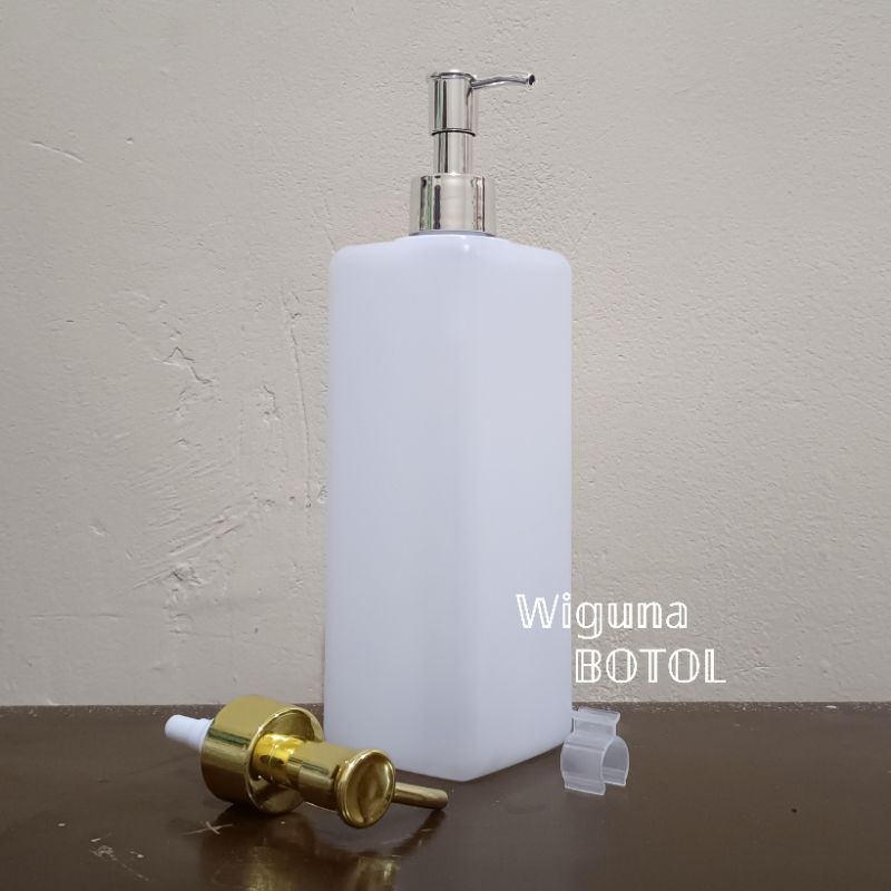 Botol Pump 500ml Kotak HDPE Natural / Botol 500ml HDPE Natural Kotak Pump Clip Oil