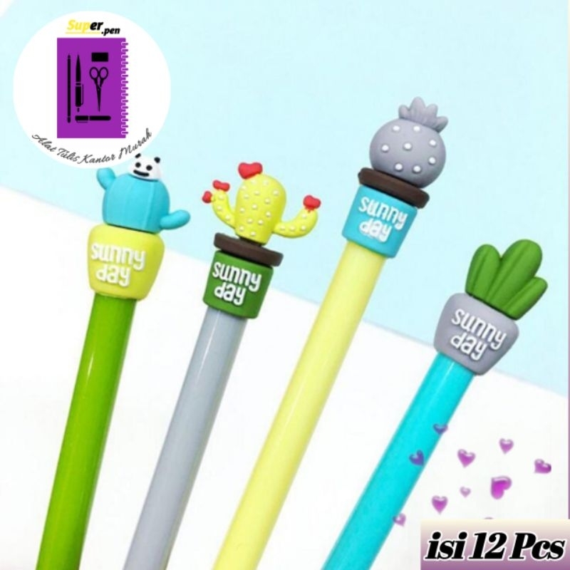 

pulpen kaktus sunny day 12 Pcs termurah terbagus pen gel tinta hitam bolpen stationary alat tulis sekolah lucu imut