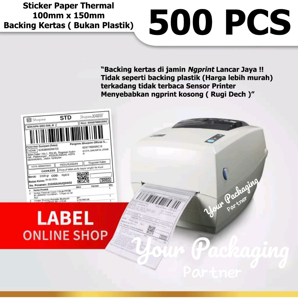 

Kertas Thermal 100x150 mm isi 500 Pcs / Sticker Label thermal barcode Roll A6 Backing Kertas