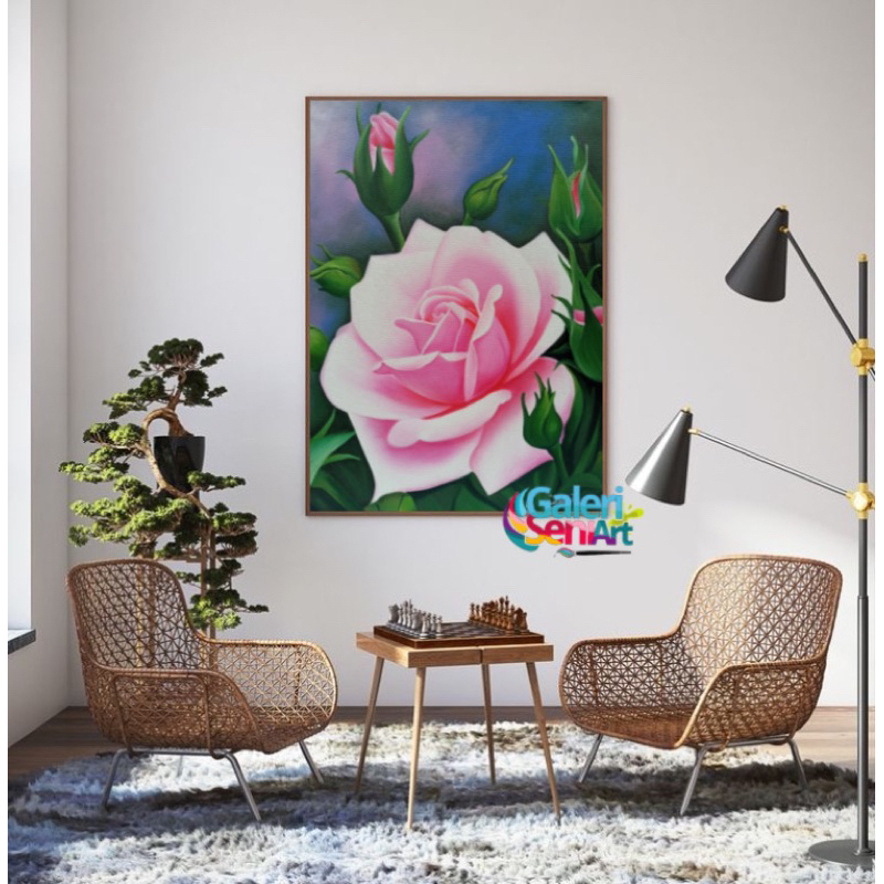 Lukisan bunga mawar | lukisan sudah include bingkai