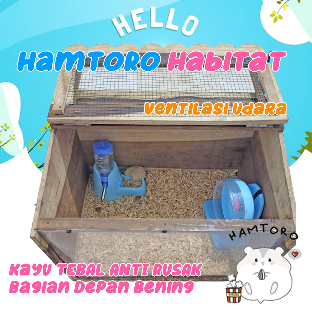 Hamtoro HABITAT Kandang TEBAL Jumbo Alami Kayu Hamster/Landak Mini