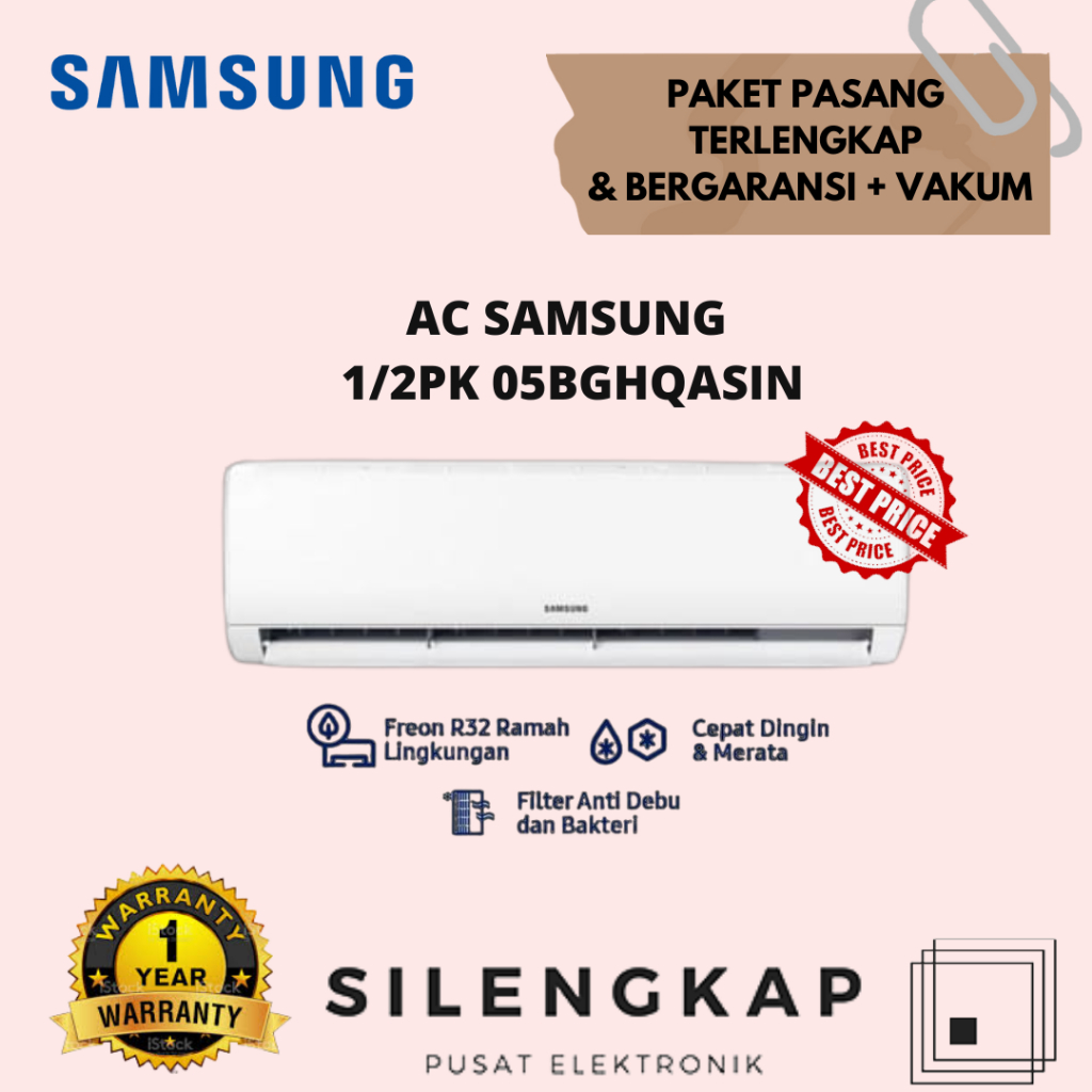 SAMSUNG AC Standard AR05TGHQASIN / 05BGH 1/2 PK Fast Cooling Filter Anti Bakteri Garansi Resmi / 09T