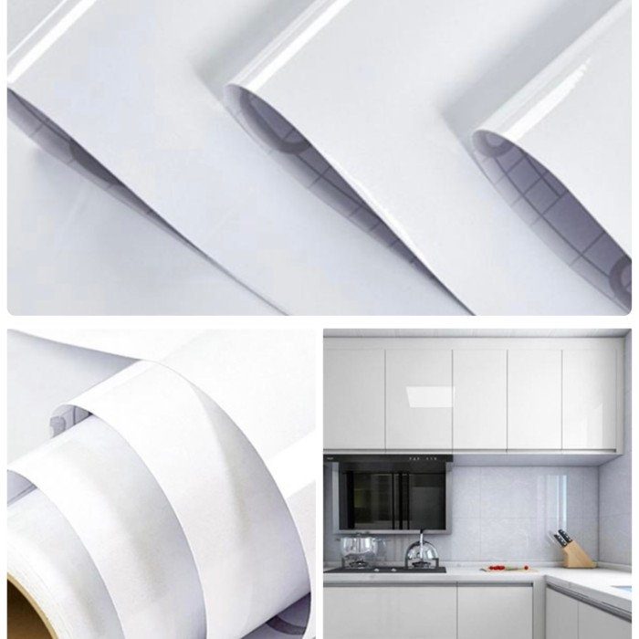 Wallpaper Sticker PVC Glossy Putih Polos Pelapis Perabot Furniture Dll