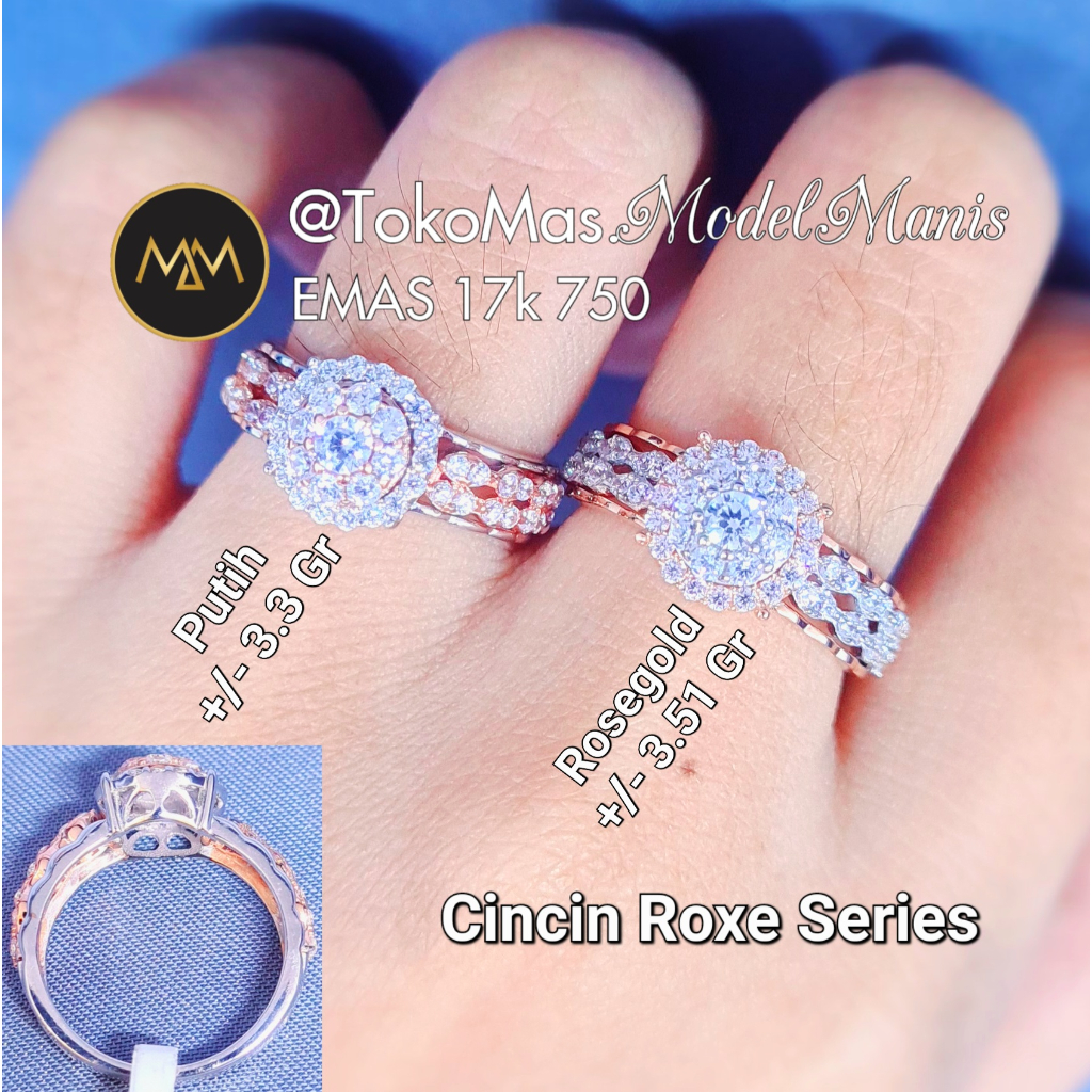 Cincin roxe series emas putih kombinasi rose gold kadar 750