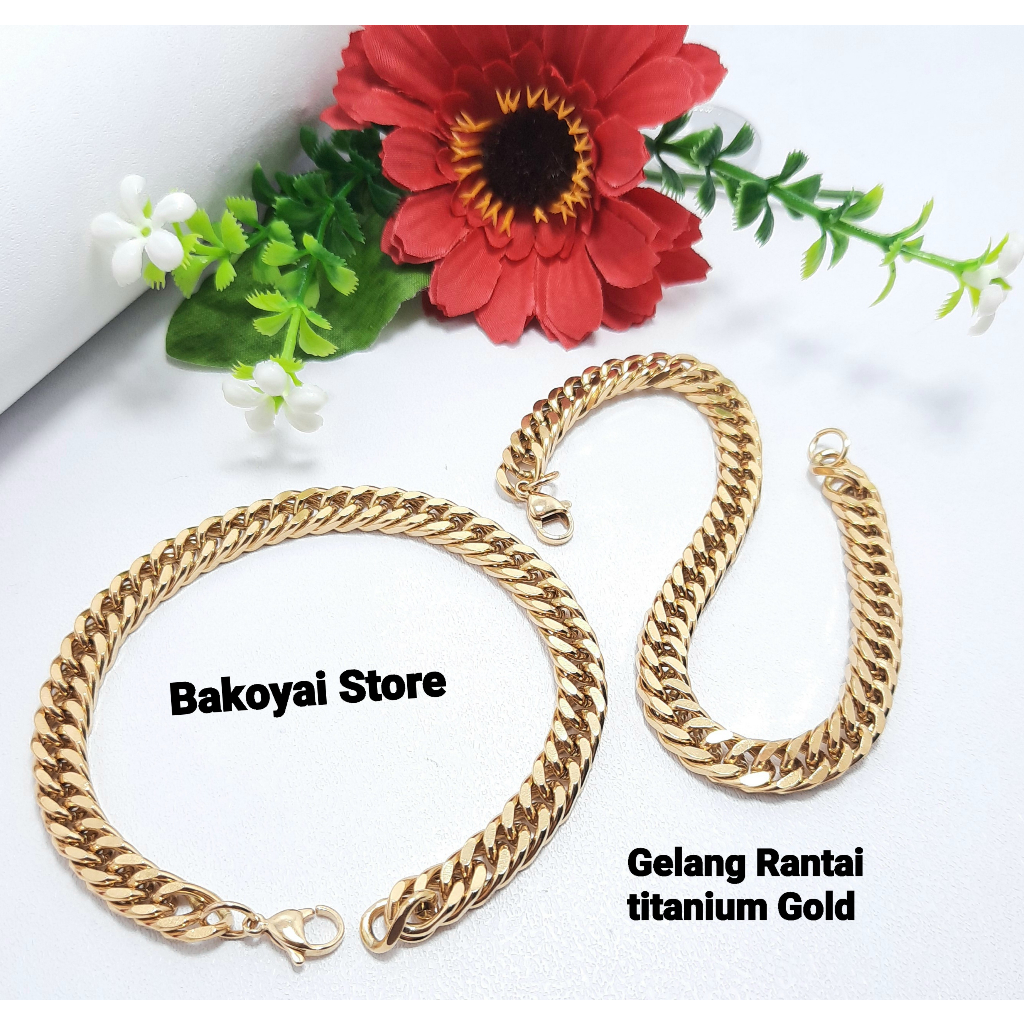 Gelang Titanium Gold Model Rantai Gelang Pria Wanita Gelang Kekian Gelang Anti Karat
