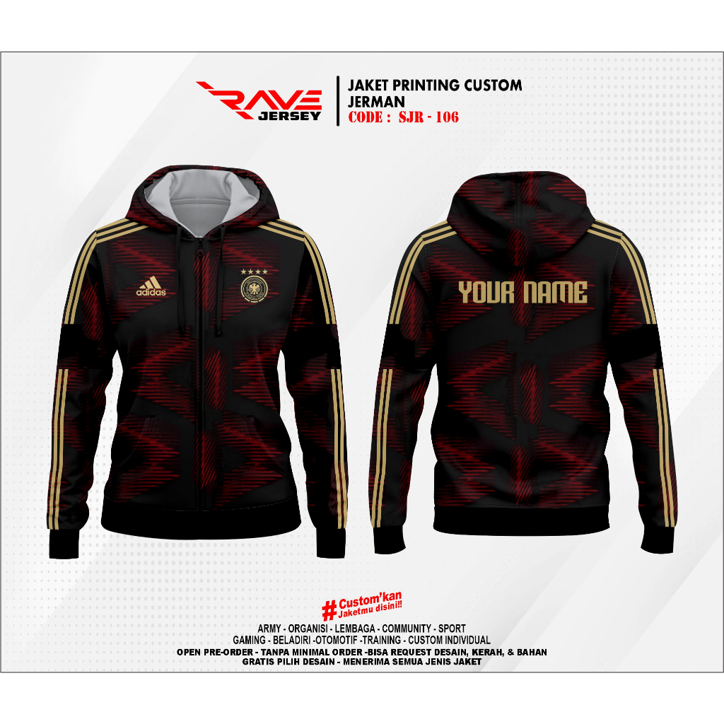 JAKET BOLA JERMAN PIALA DUNIA 2022 PRINTING SUBLIME CUSTOM (DESAIN SUKA SUKA)