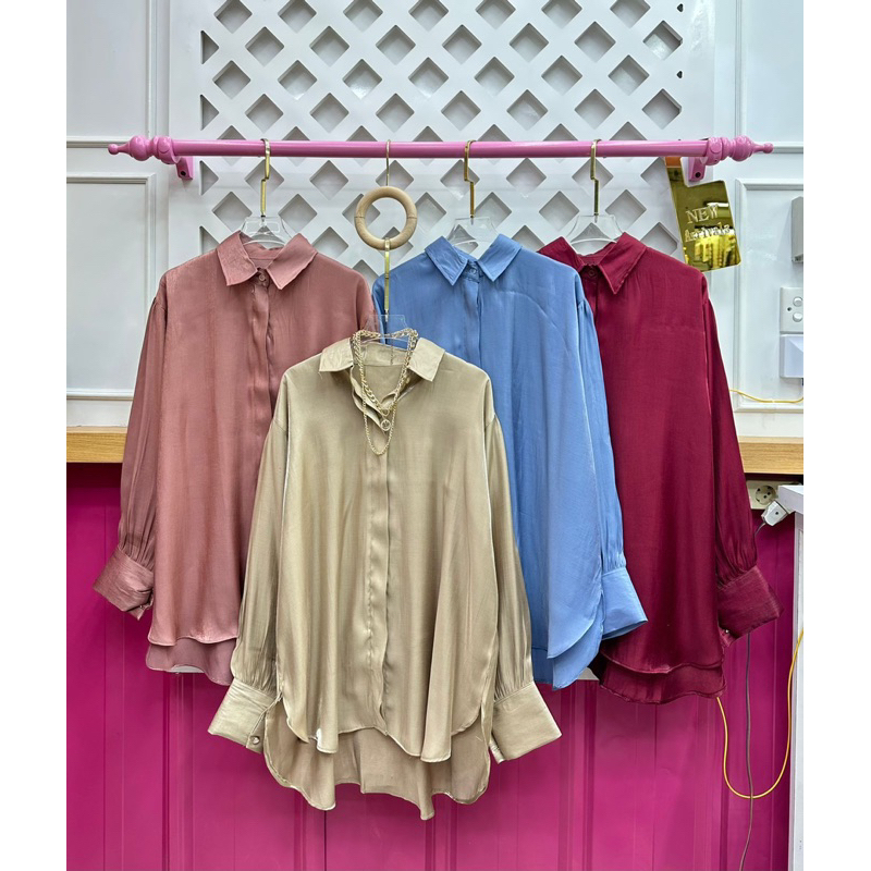 Blouse Shimmer Silk Oversize Premium | Kemeja Wanita