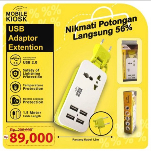 MOBILE KIOSK - Travel Extension Adaptor - kabel ekstensi dengan 4USB PORT