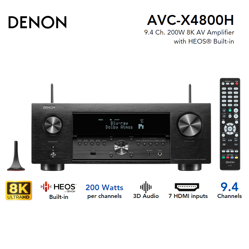 DENON AVC-X4800H 9.4 Ch. 200W 8K AV Amplifier with HEOS® Built-in