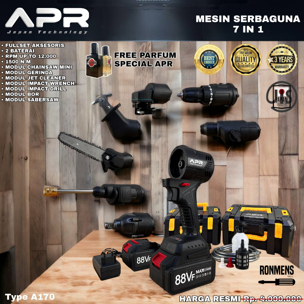 Impact wrench bor 1 Mesin 7 fungsi APR JAPAN A170 gerinda senso rotary jet cleaner jigsaw saber saw 