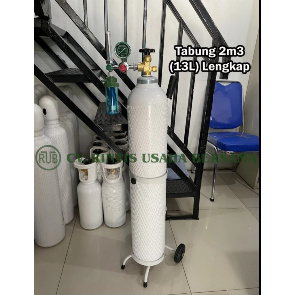 Tabung Oksigen 2m3 Lengkap (Tabung, Troly, Regulator, Selang, Isi)