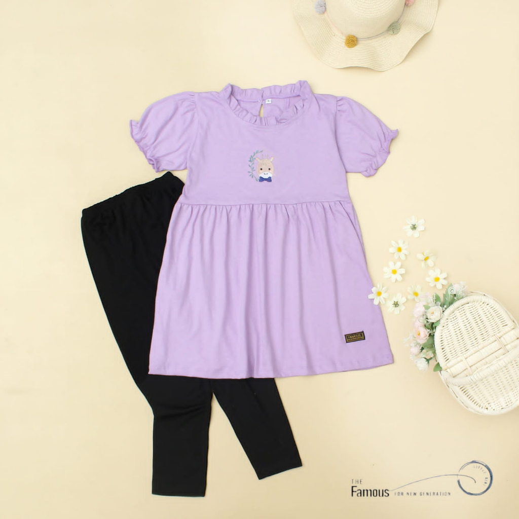 KAOS TUNIK ANAK CEWEK FAMOUS LEGING /BAJU ANAK CEWEK SET TUNIC  LEAGING /TUNIK ANAK PEREMPUAN SETELAN LEGGING