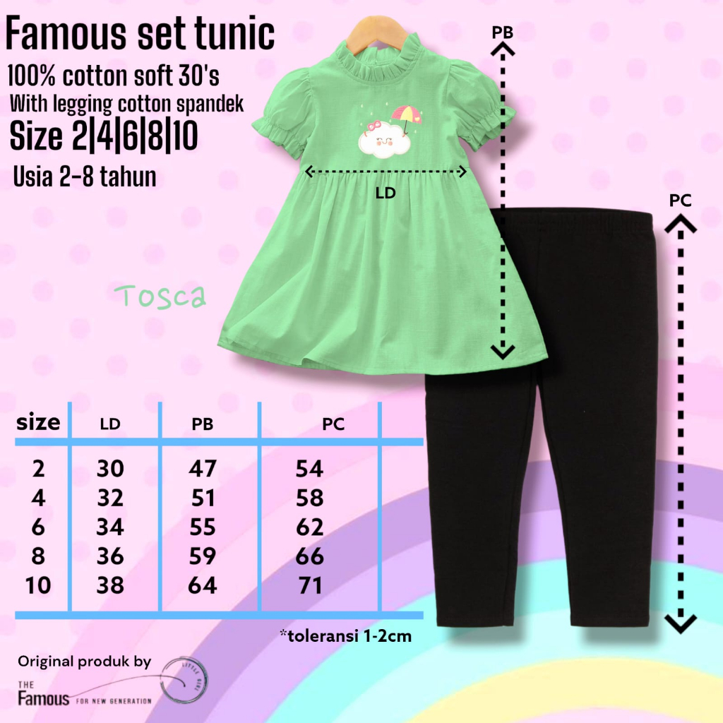 KAOS TUNIK ANAK CEWEK FAMOUS LEGING /BAJU ANAK CEWEK SET TUNIC  LEAGING /TUNIK ANAK PEREMPUAN SETELAN LEGGING