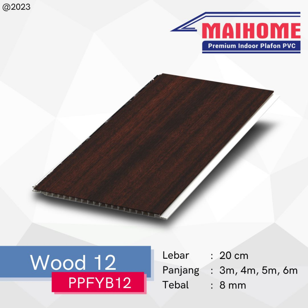 Plafon PVC Minimalis Motif Kayu Merk Maihome Wood 12 Ukuran 400cm x 20cm