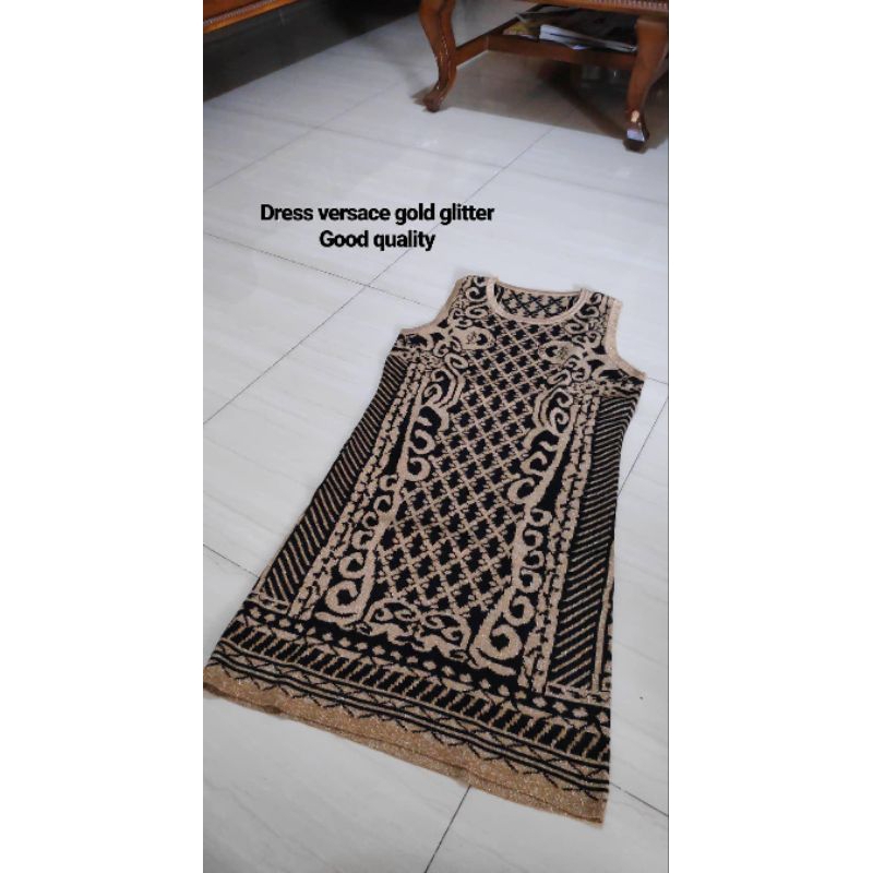 baju dress Versace rajut glitter wanita