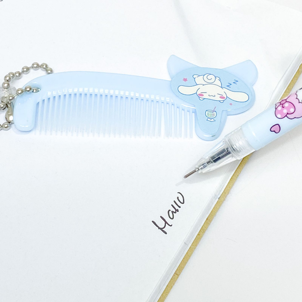 Pen / Pulpen Gel Tinta Hitam Gantungan Sisir Mini Cute Comb Motif Kartun Jepang Kucing Sanrio Hello Kitty My Melody Cinnamoroll Little Twin Star Lucu Souvenir Grosir Ready COD