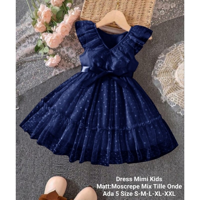 Dress Anak Perempuan Cocok Untuk Acara Pesta Model Kerutan/Dress Mimi Kids 5 Ukuran S-M-L-XL-XXL/Moscrepe Mix Tille Tutu Onde