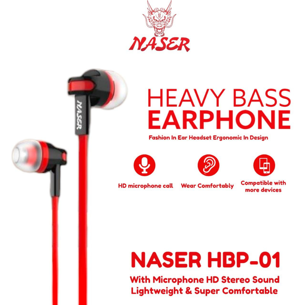 NASER HANDSFREE HBP-01 / Handsfree Jack Universal / Extra Bass / Earphone Cable + Mic