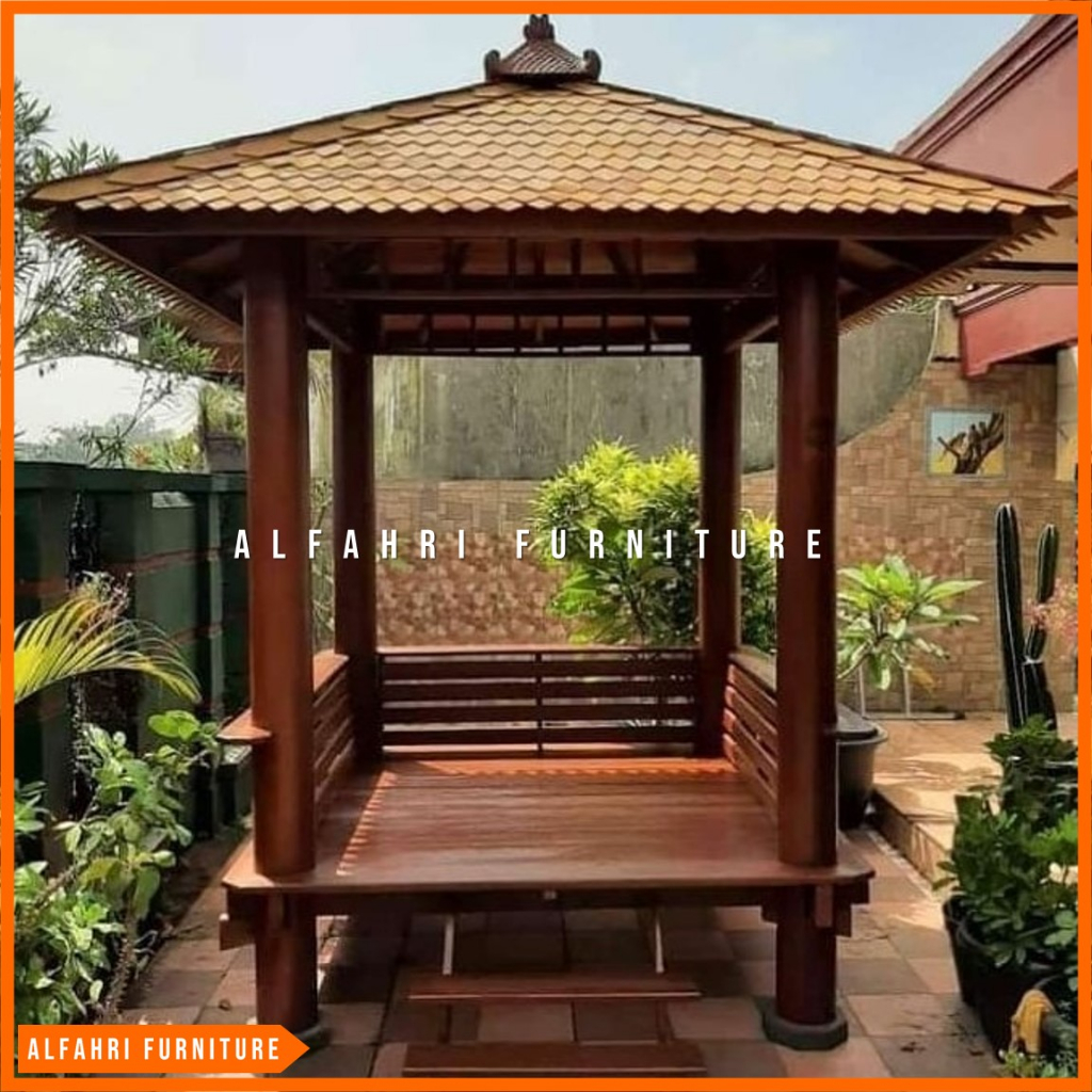Gazebo Kayu Minimalis Saung 2x2 Meter | Gasebo Taman Rumah Joglo Atap Sirap Ulin