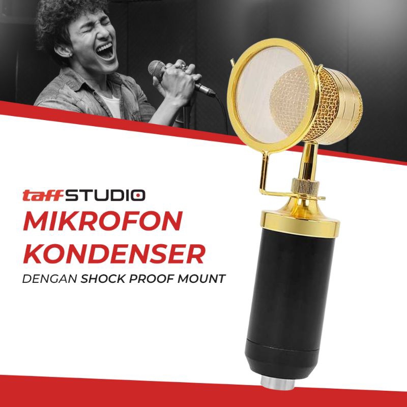 TAFFSTUDIO BM8000 Condenser BM8000 Microphone Stand mic Meja Podium-Hitam Gold
